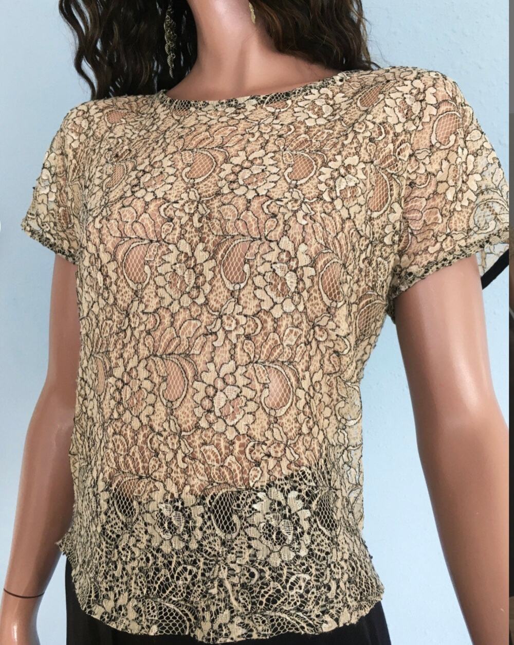 pins and needles women lace floral sheer blouse cream black sz xs